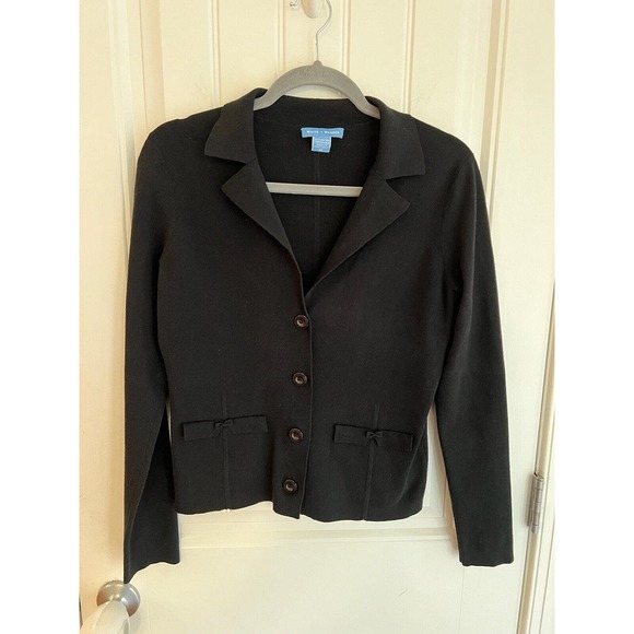 White + Warren Black Cardigan With Bow Detail‎ Size Medium - Picture 2 of 5